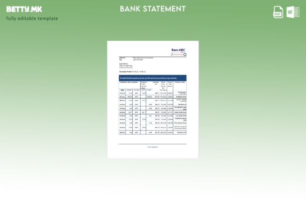 Модерен стил, шаблон за верзија на ексел извод од банка АБЦ на Боцвана банка